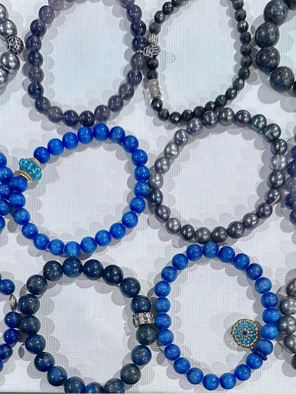 12 Beaded Blue & Gray Gemstone Stretch Bracelets